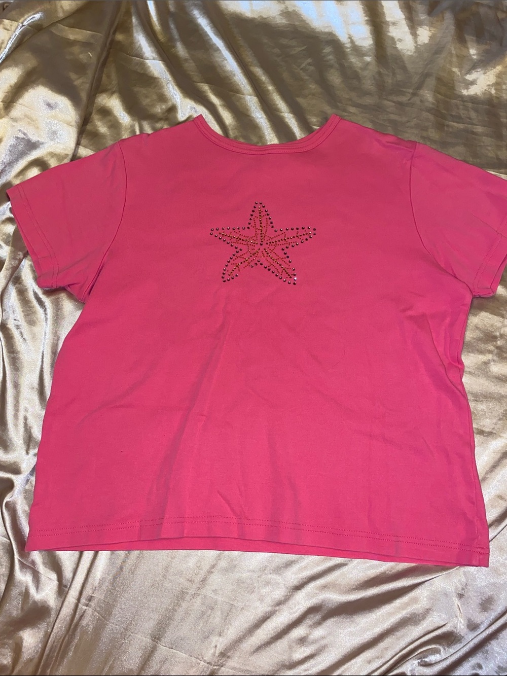 Women’s Hot Pink Short Sleeve Tee with Star Stud Detail Cute Y2K